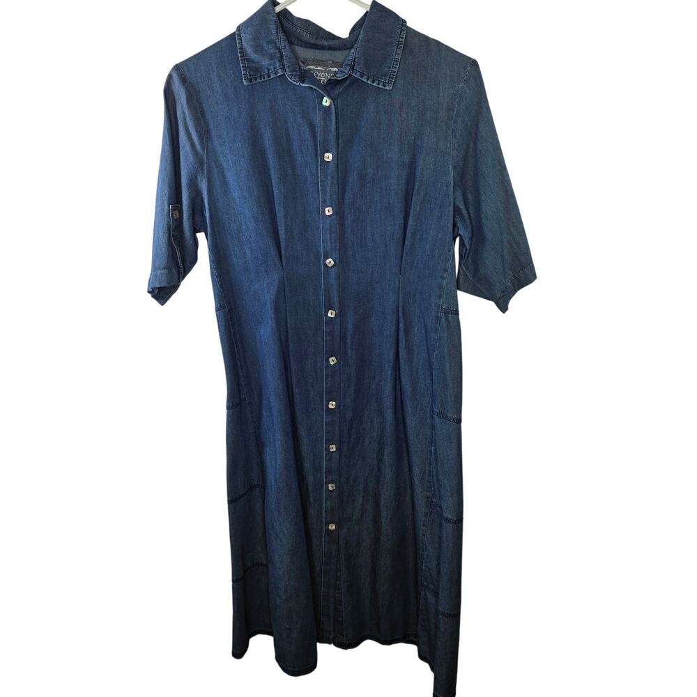Beyond Threads Chambray Lightweight Denim Blue Button-down Midi Dress Sz Medium